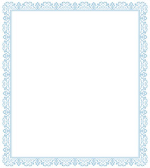 Decorative frame Elegant vector element for design in Eastern style, place for text. Floral blue and white border. Lace illustration for invitations and greeting cards