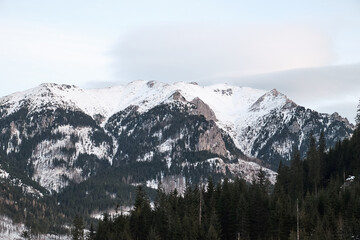 View of the High Tatras in Poland. Winter mountains.