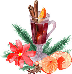 Watercolor Christmas clipart, Christmas Drink, Christmas Hot Vine 