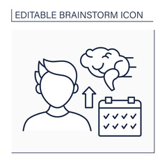 Calendar line icon. Man has plans. Overthinking. Schedule for brainstorm session. Brainstorm concept. Isolated vector illustration. Editable stroke