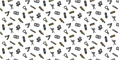 Barber shop icon pattern background for website or wrapping paper(Color icon version)