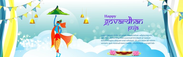 Naklejka na ściany i meble Illustration of greeting, banner for Govardhan Puja-Hindu festival written text means 'Heartiest greetings of Govardhan puja