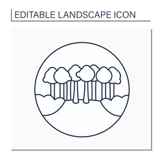 Tide line icon. Rise and fall of sea level. Changes due to gravitational pull of moon and sun. Landscape concept.Isolated vector illustration. Editable stroke