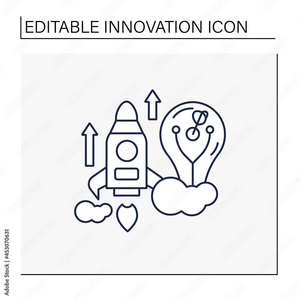 Poster breakthrough innovation line icon.creating new markets. changes inside company pushes to the next le