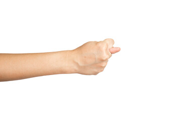 close up of sexual intercourse hand sign isolated with white background. Sexual hand gesture.
