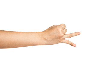 Close up of pinky finger gesture isolated with white background