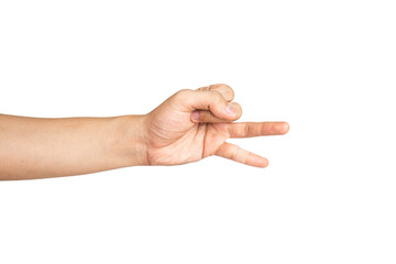 Close up of pinky finger gesture isolated with white background