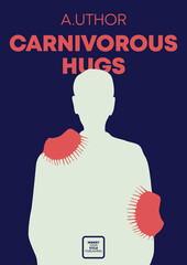 Venus flytrap leaves as hands hugging young man. Book cover creative concept. Applicable for books, posters, placards etc.