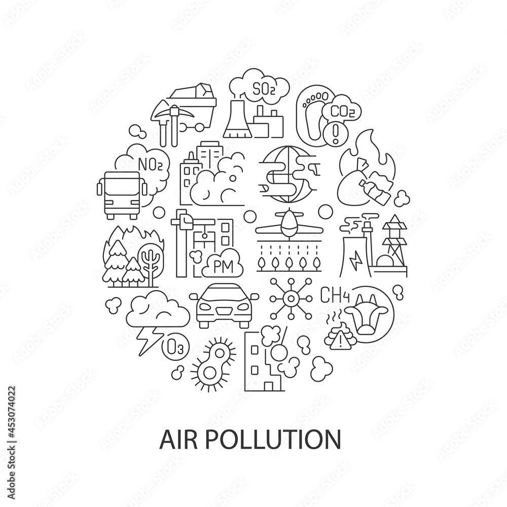 Poster urban pollution abstract linear concept layout with headline. climate minimalistic idea. carbon foot