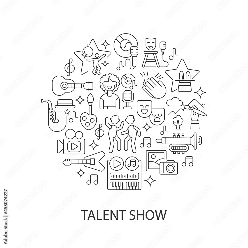 Poster talent show abstract linear concept layout with headline. live entertainment. fun and enjoyment. liv