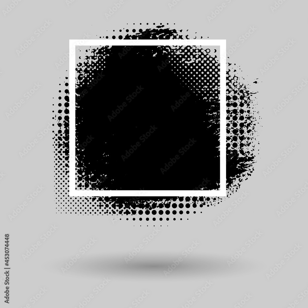 Poster Paint compositions, grunge with frame, texting boxes. Dirty design elements, quote box speech template. Black splashes isolated on white background. Vector street art template set