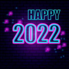 2022 number icon. Happy New Year. Neon style. Light decoration icon. Bright electric symbol