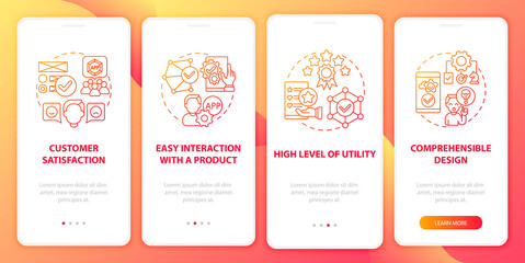 Application usage onboarding mobile app page screen. Comprehensible design walkthrough 4 steps graphic instructions with concepts. UI, UX, GUI vector template with linear color illustrations