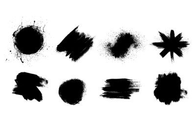Set of black paint, ink brush strokes, brushes, lines. Vector set black ink brush stroke. Dirty artistic design elements, boxes, frames.