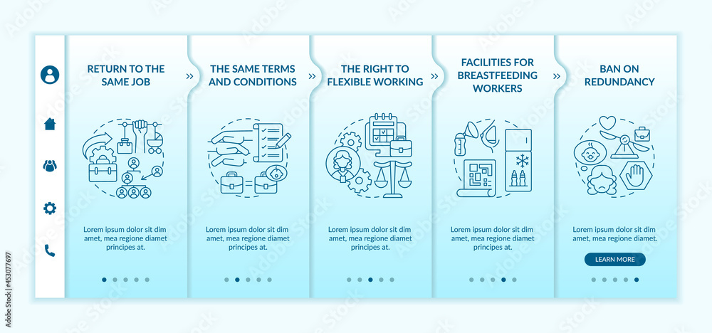 Aufkleber return to workplace employee rights onboarding vector template. responsive mobile website with icons