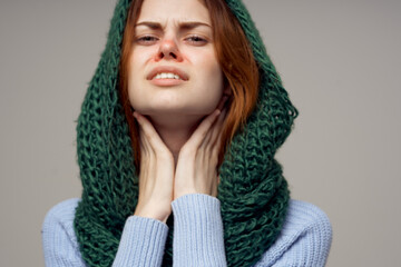 woman green scarf on the head close-up
