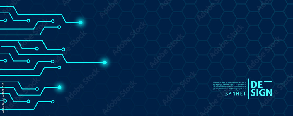 Poster abstract circuit light board futuristic technology processing background. hexagon background.