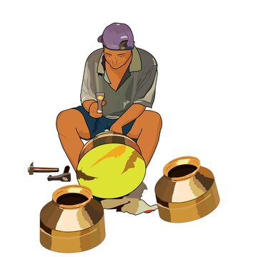 A person who makes things out of copper. Coppersmith. without background.