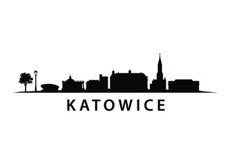 Katowice european city in Poland, buildings, streets, old town and landmarks, polish architecture, panorama landscape skyline flat vector graphic