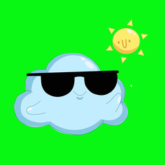 a cheerful cloud in sunny black glasses is cool with a hot friend the sun