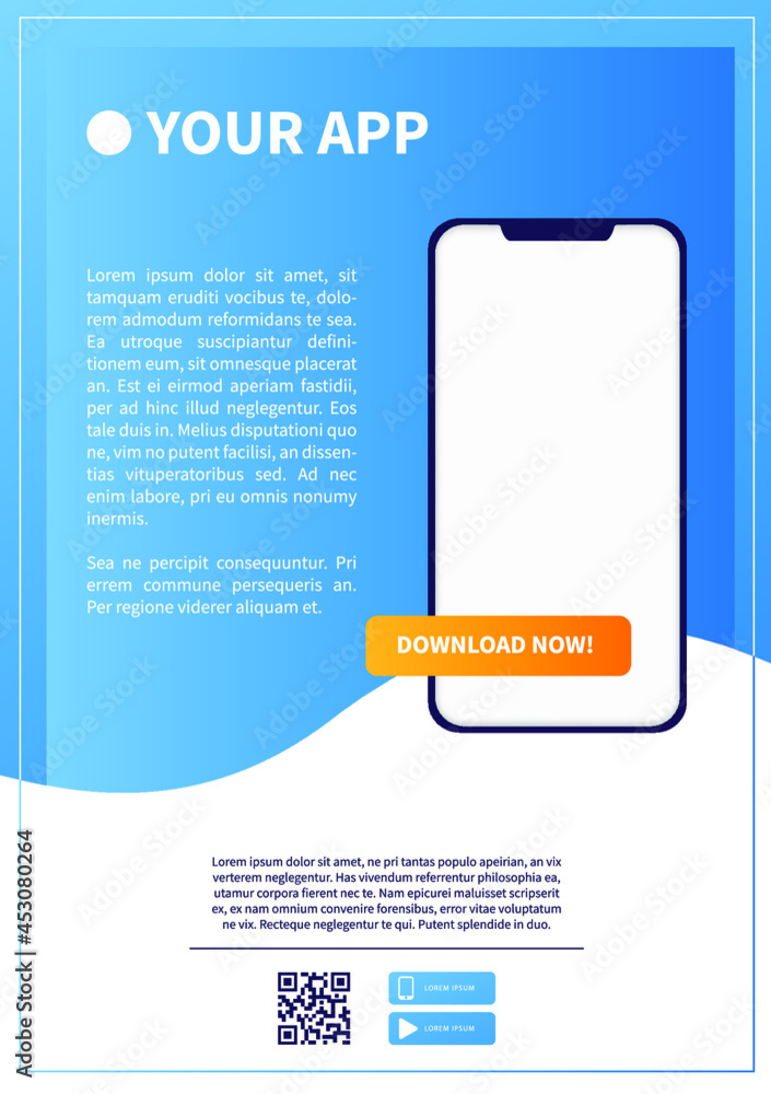 Poster download page of the mobile app. advertising space for your application. web banner. modern design. 