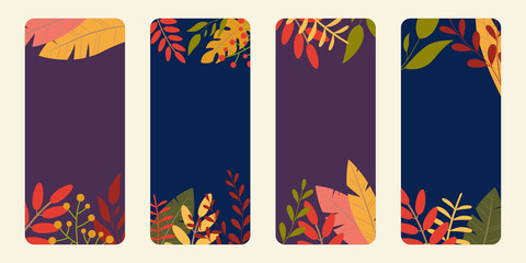 Autumn banner with colorful leaves set for social media stories or post. Fall background with foliage. Vector ilustration.