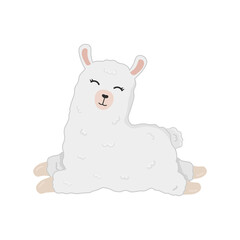 Obraz na płótnie Canvas Illustration of cute cartoon alpaca isolated on white background. Print for t-shirts, posters, greeting cards, stickers, design and more. Cartoon llama