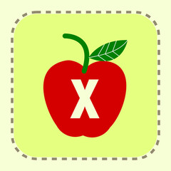 letter X with the image of an apple. can be used for stickers and children's learning.