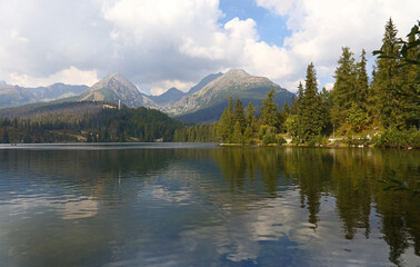 Beautiful landscape with mountain lake and forest