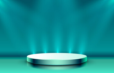 Stage podium with lighting, Stage Podium Scene with for Award, Decor element background. Vector