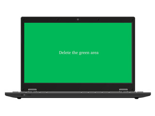 Laptop. Notebook. Template, overlay with switchable screen. Isolated white background. Empty transparent editable display. Vector illustration.