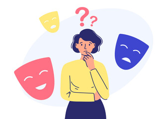 manic depression concept. girl with mental disorder. cartoon style