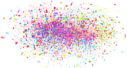 Multicolored confetti isolated on white. Geometrical background with glitters. Pattern for design. Print for flayers, posters, banners and textiles. Greeting cards. Luxury texture