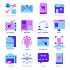 Omni-channel customer experience icon set in flat style