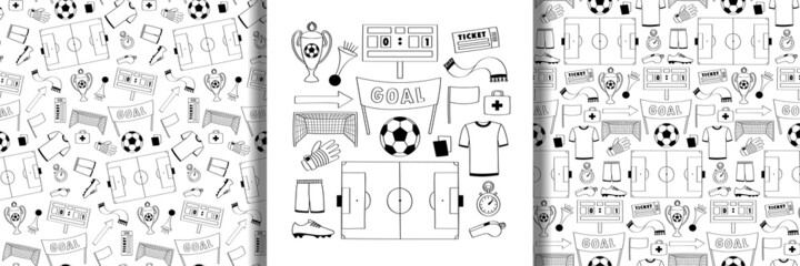 Football objects set and seamless patterns set
