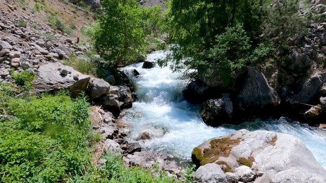 A view of the water that melts from the mountains and flows into lake Badak