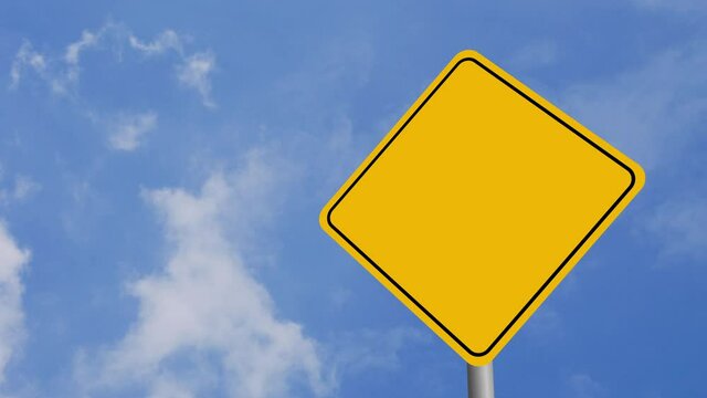 Perspective Empty Road Sign on Clear Blue Sky with Rapid Moving Clouds for Text Placement