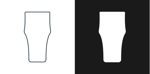 Glass beer. Two types of images. Contour line art in flat style. Silhouette wine glasses on a black background. Restaurant alcoholic illustration for celebration design. Beverage outline icon