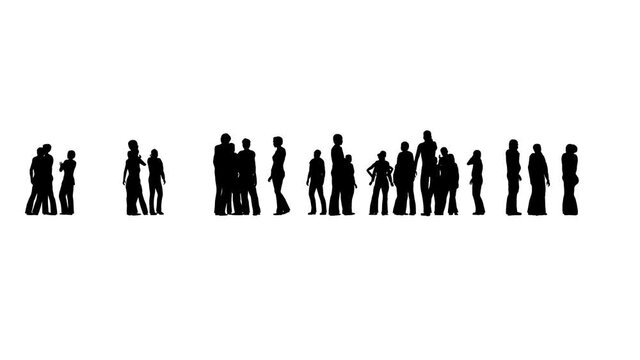 Silhouettes people standing and speaking on white 4k