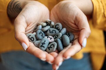 Numerology Numbers Concept. Numerology Calculate Life Path and Destiny Numbers. Many pebble stones...