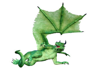 3D Rendering Fairy Tale Dragon on White