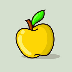 Yellow apple isolated vector illustration with shadow on gray background. can use for food menu, vegetarian and diet element design