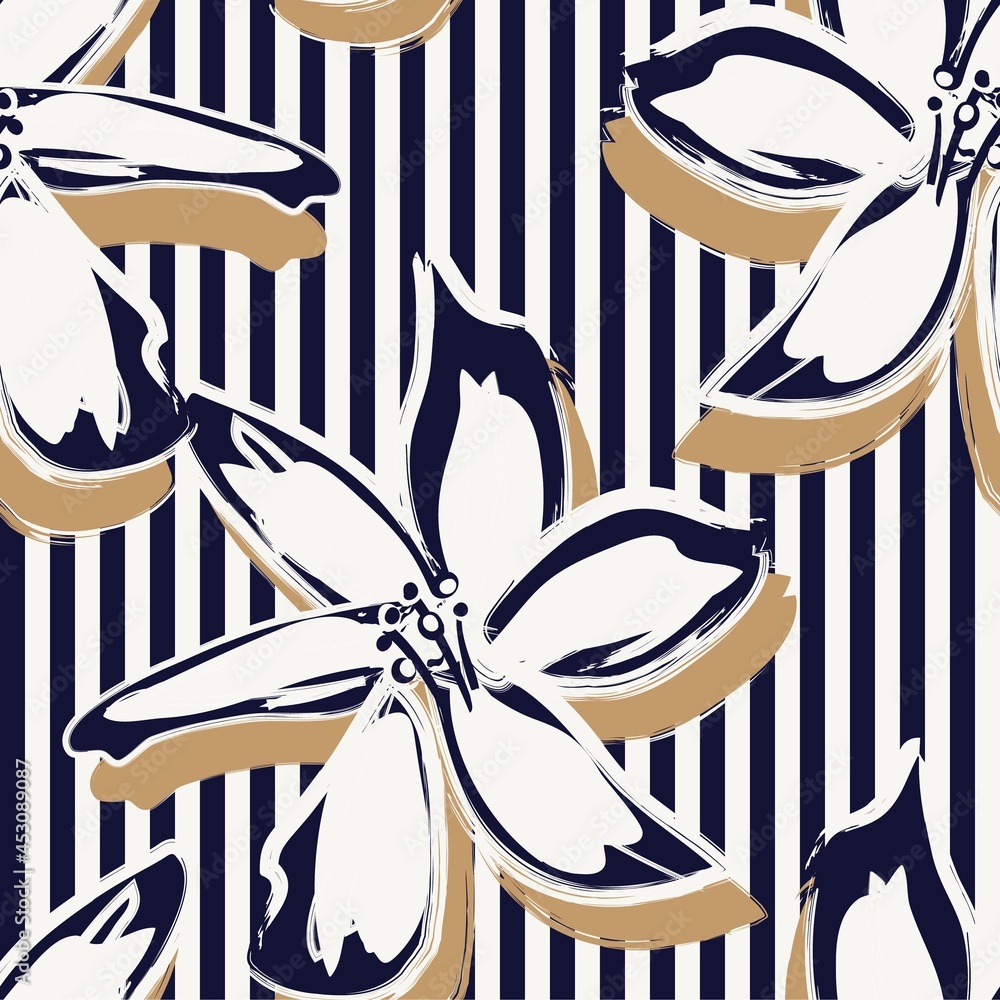 Sticker Floral Seamless Pattern with striped Background