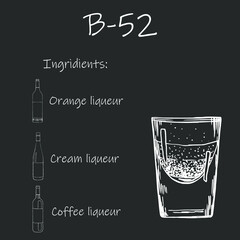 Drink recipe. B-52. Stock vector illustration