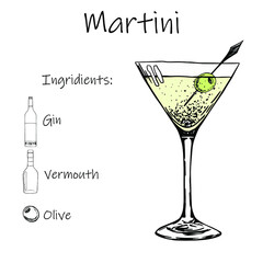 Drink recipe. Martini. Stock vector illustration