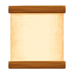 Wood planks with parchment paper in cartoon style isolated on white background. Frame, medieval panel, menu. Empty gui asset, signboard.