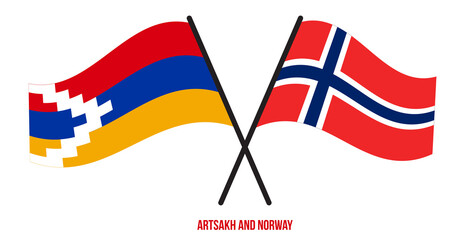 Artsakh and Norway Flags Crossed And Waving Flat Style. Official Proportion. Correct Colors.
