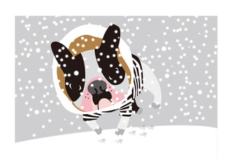 雪の中を元気に走るフレンチブルドッグ