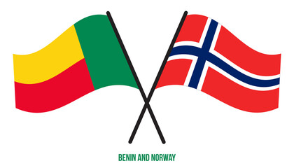 Benin and Norway Flags Crossed And Waving Flat Style. Official Proportion. Correct Colors.
