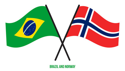 Brazil and Norway Flags Crossed And Waving Flat Style. Official Proportion. Correct Colors.